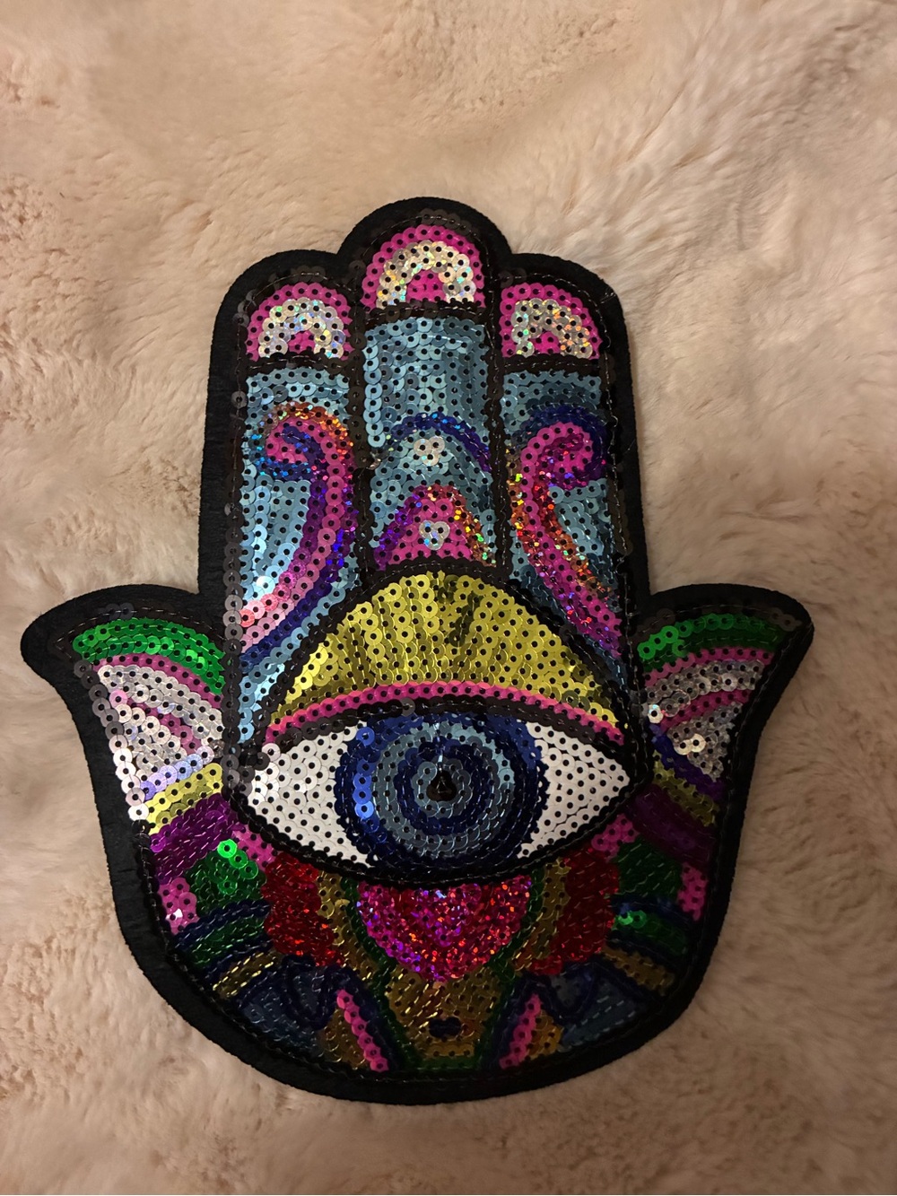 Sequin Hamsa Hand Patch with All-Seeing Eye - Multicolor